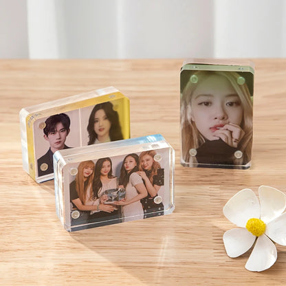 Acrylic Mini Photo Frame Kpop Photocard Holder Magnetic Idol Card Display Stand Picture Collect Book Cute Photo Protector Decor