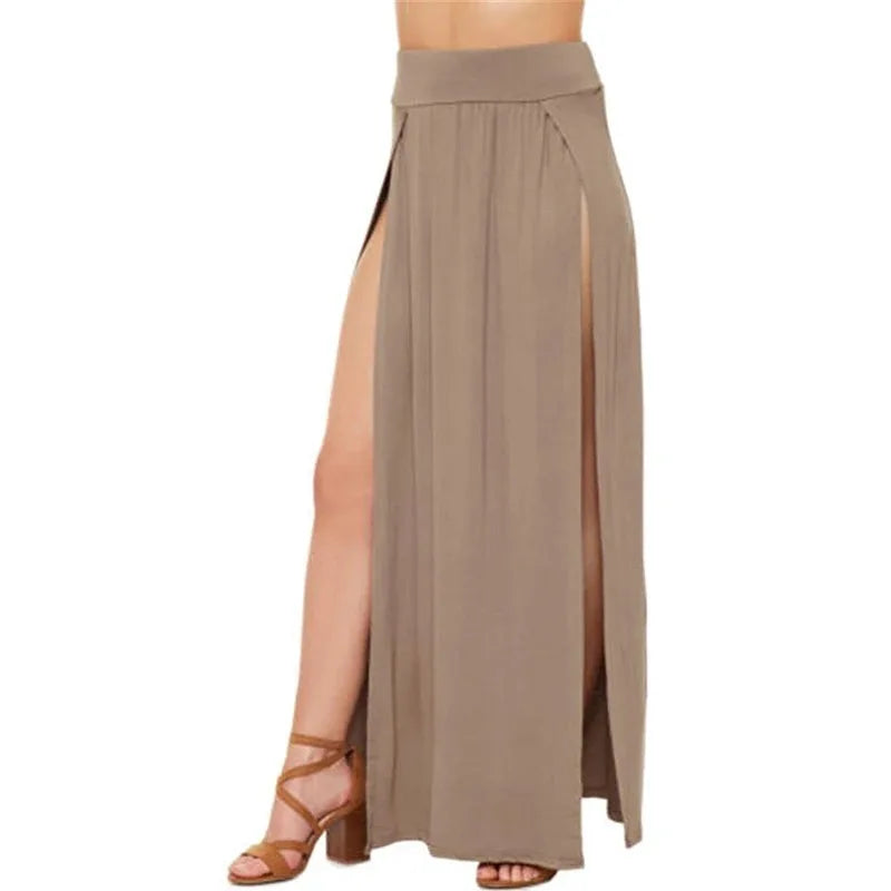 2023 New Arrival High Waisted Sexy Womens Double Slits Summer Solid Long Maxi Skirt Wholesale 51 Valentine's Day Gifts