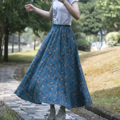 Fashion Summer Cotton Linen Women Skirt Saia Casual Vintage y2k Print Long Skirts Woman Clothes Bohemian Faldas Maxi Bottom Jupe