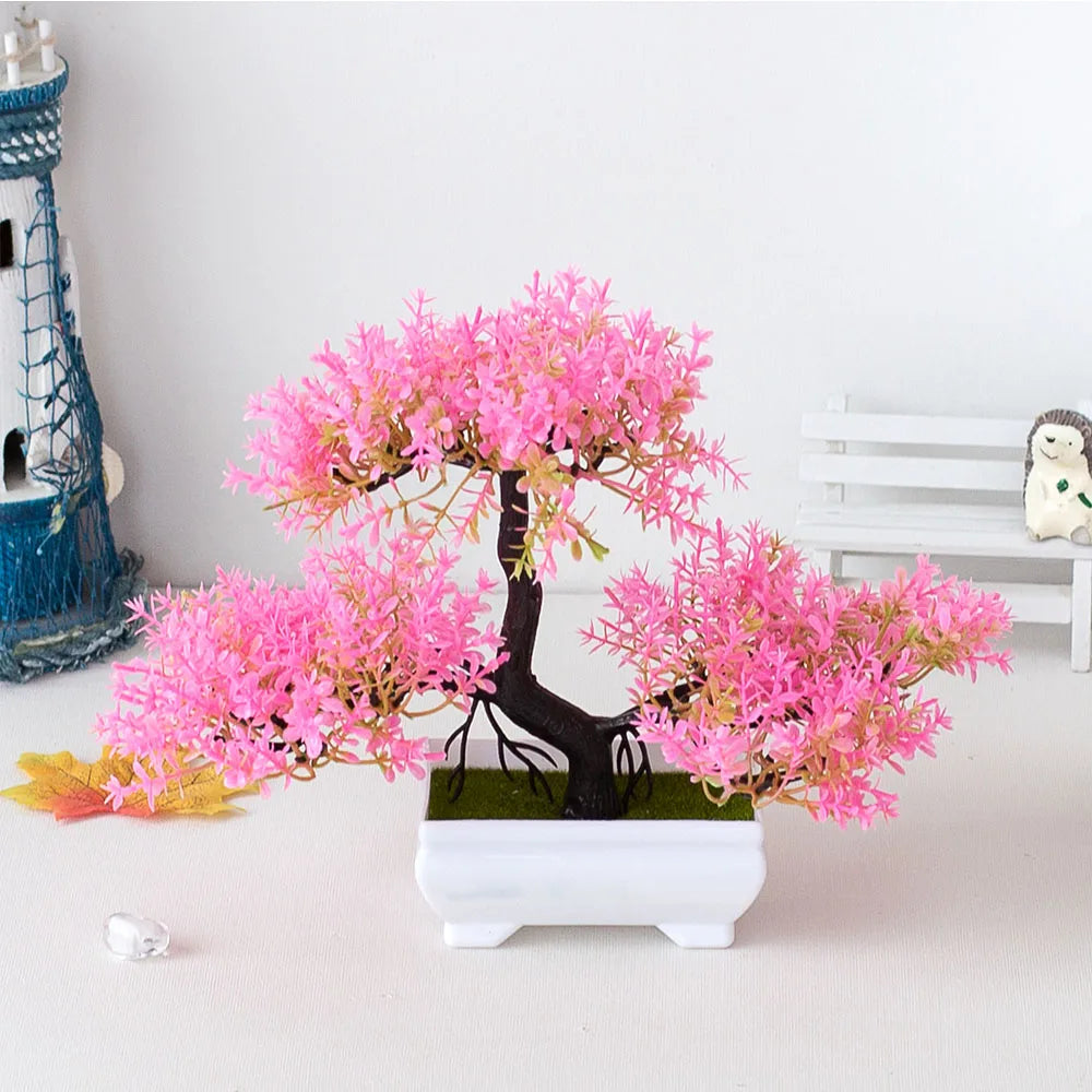 Artificial Plastic Plants Bonsai Small Tree Pot Fake Plant Potted Flower Garden Arrangement Ornaments Room Home Table Decoration