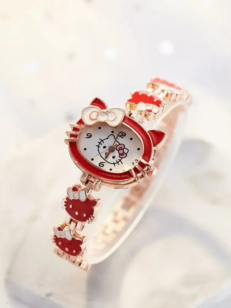 Sanrio Fashion Hello Kitty Children's Watch Student Watch Steel Band Women's Bracelet Electronic Quartz Watch Creative Gift