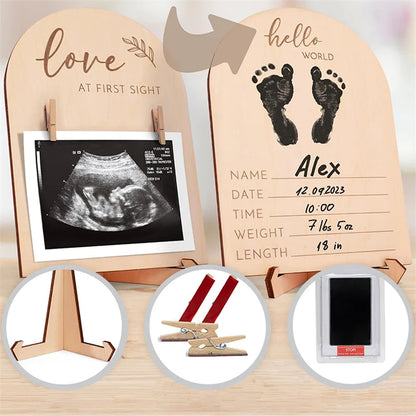 Wooden Fashion double-sided Logo Sided Ultrasonic Photo Frame Stand Firm Announcing Pregnancy Commemorating New Baby Countdown