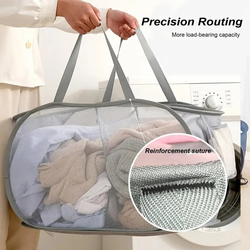 Home Bathroom Mesh Storage Basket Shower Laundry Clothing Dirty Clothes Bag Foldable Portable Business Travel no Partition