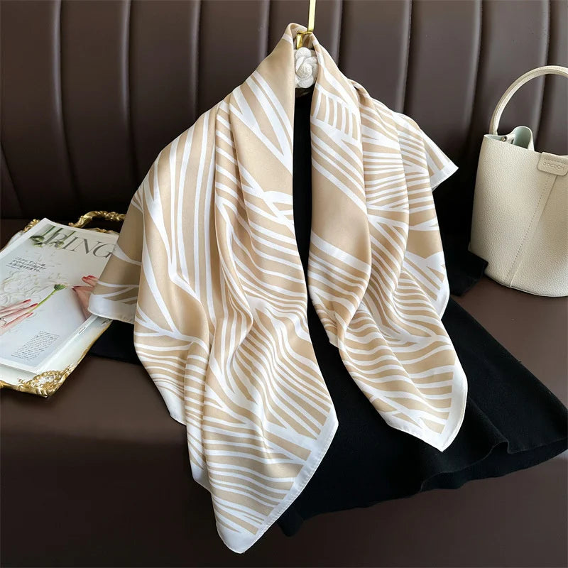 90*90Cm Square Scarf Twill Silk Feeling Women Head Shawls and Wraps Luxury Hair Tree Print Neck Scarves Hijab Bandana Pashmina