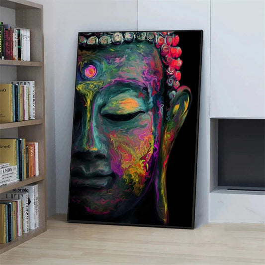 Buddha Inner Flame Wall Art Canvas Painting Living Room Decoration Color Buddha Face Printing Zen Study Bedroom Decor Poster