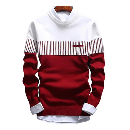 Fashion Men striped Sweater pullover Color Block Patchwork O Neck Long Sleeve Knitted Sweater Top Blouse For Warm Men's Clothing