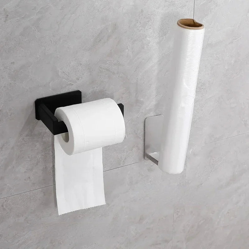 Stainless Steel Toilet Roll Holder Self Adhesive in Bathroom Tissue Paper Holder Black Finish Easy Installation no Screw