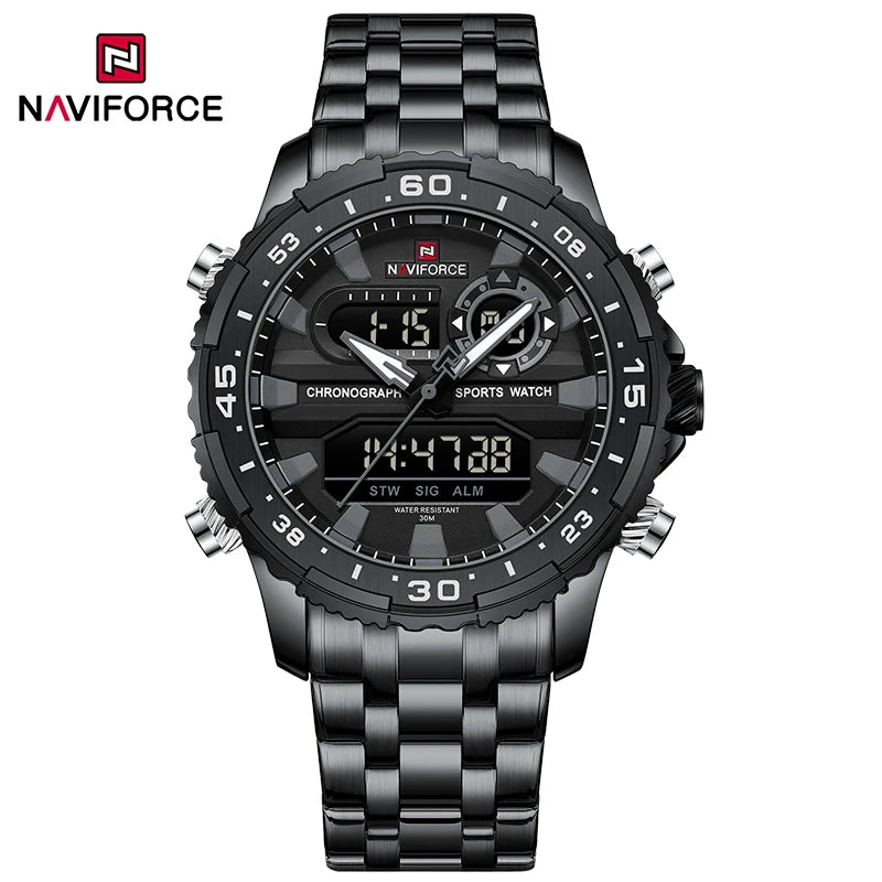 Original Brand NAVIFORCE Quartz Watch For Men  Sports Stainless Steel Strap Wrist Watches Waterproof Analog Digitals Clock 2024