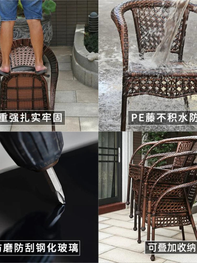 The Balcony Chairs Cane Three To Five Times Leisure Table Toughened Glass Tea Table Outdoor Furniture Suits