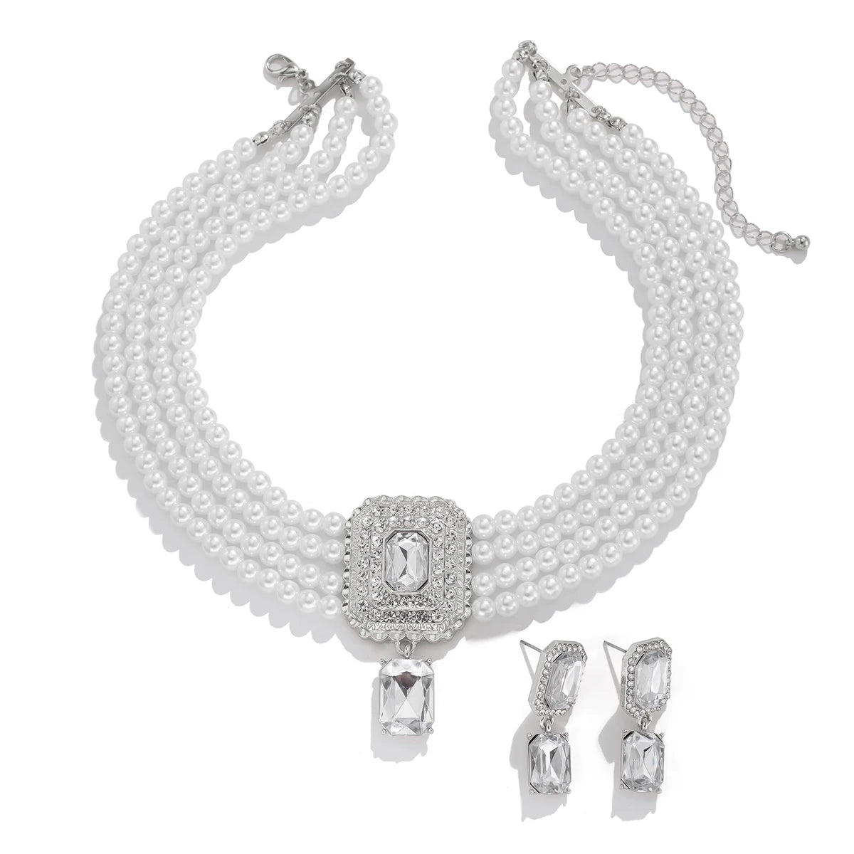 Lacteo Retro 2 piezas/set collar de cadena de perlas de imitación de múltiples capas pendientes de botón para mujer elegante joyería para banquete de boda traje nuevo