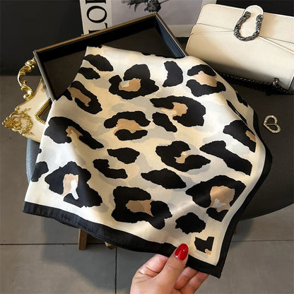 2024 New Leopard Print Square Scarf Women's Imitation Silk Scarf Casual Versatile Decoration Small Neck Scarf 70CMx70CM