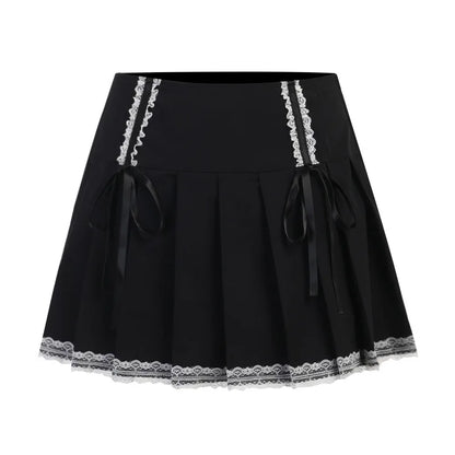 FICHOR Mall Goth Gothic Lace Ruffle Mini Skirts Womens Harajuku Fairy Grunge Pink Plaid Pleated Skirt Japanese Lolita Streetwear