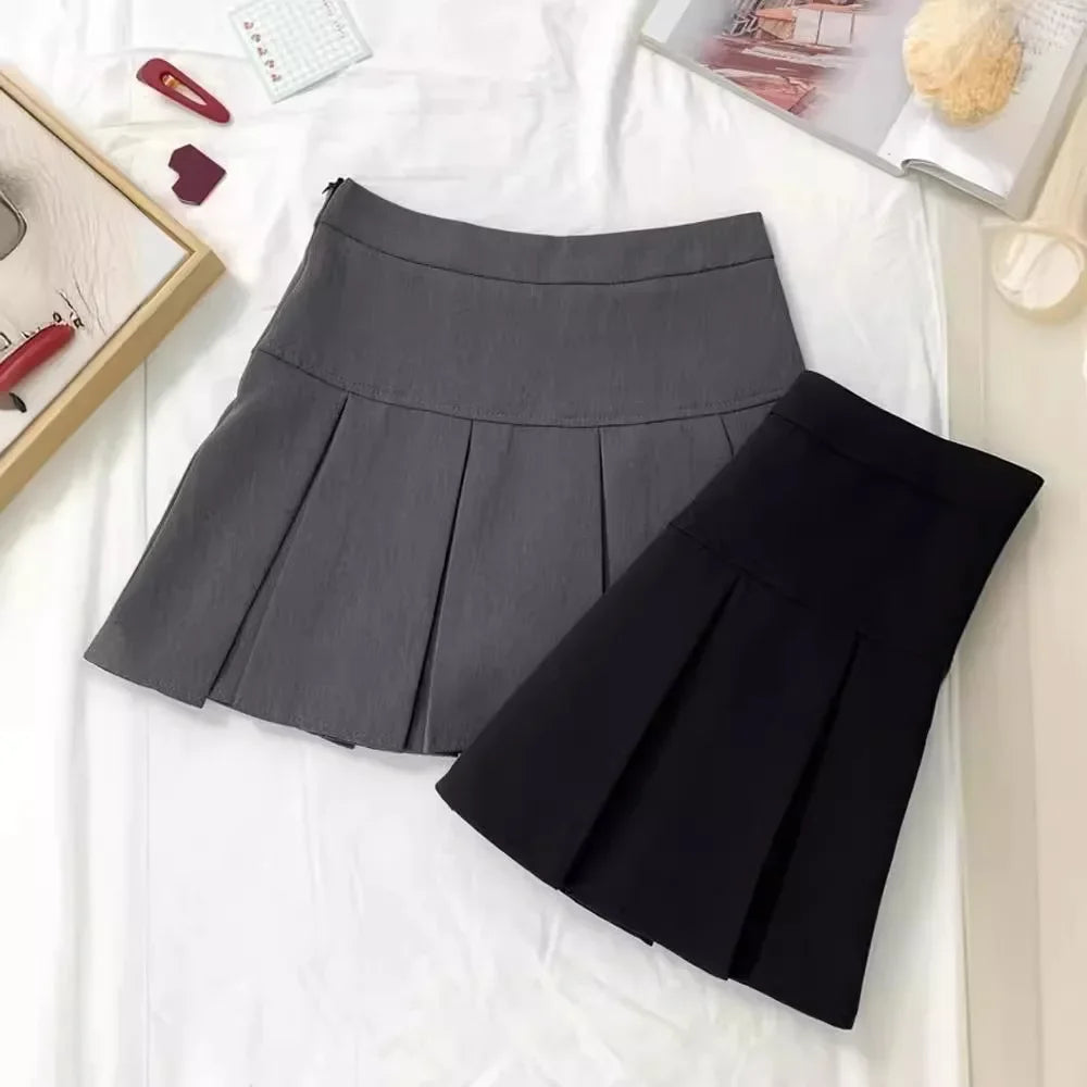 Grey High-waisted Mini Dress For Women Slimming Versatile Anti-exposure A- line Skirt Design Sensibility Spring Autumn 2024 New