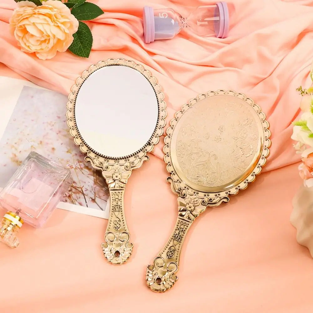 High Definition Handheld Mirror Pattern Handle Easy to Carry Portable Dressing Mirror Odorless Carved Small Mirror Living Room