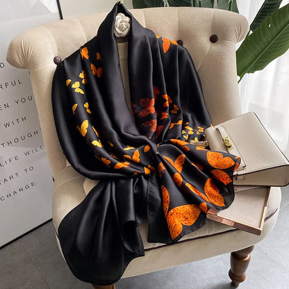 Women Fashion Print Silk Scarf Luxury Brand Warm 180X90CM Scarves Popular Lrage Satin Finish Shawl The Four Seasons Design Hijab