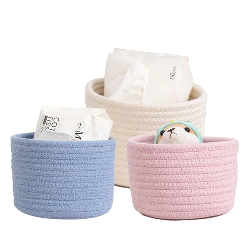 Handmade Woven Cotton Rope Storage Basket Cosmetics Jewelry Desktop Storaging Keys Snacks Box Sundries Organizer