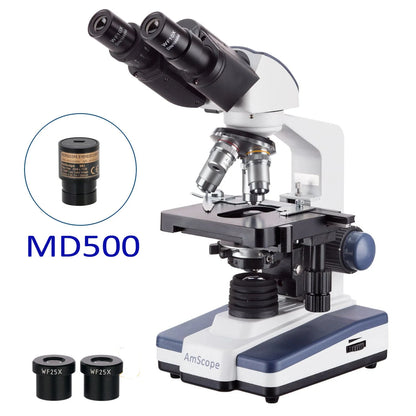 AmScope 40X-2500X LED Lab Binocular Compound Microscope with 3D-Stage