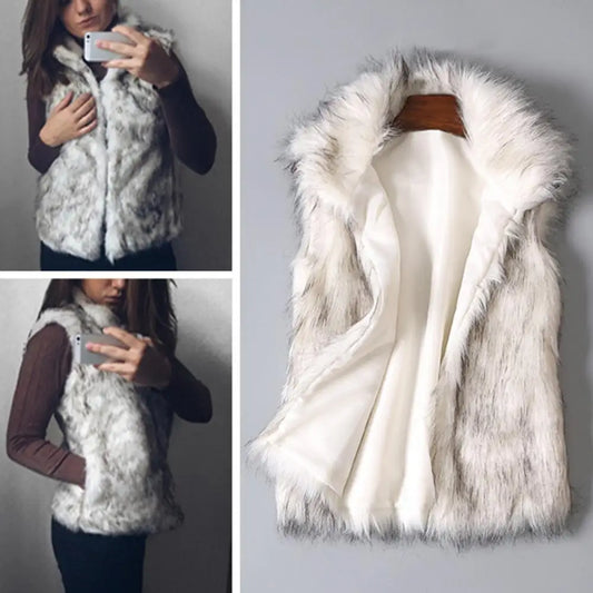 Trendy Fluffy Waistcoat Loose Women Vest Single-breasted Winter Thermal Warm Thickened Faux Fur Vest Jacket  Coldproof