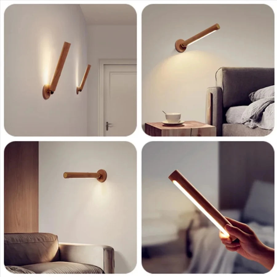 1 PC Smart Rotating Wooden LED Magnetic Wall Lamp Detachable Dimmable USB Rechargeable night light