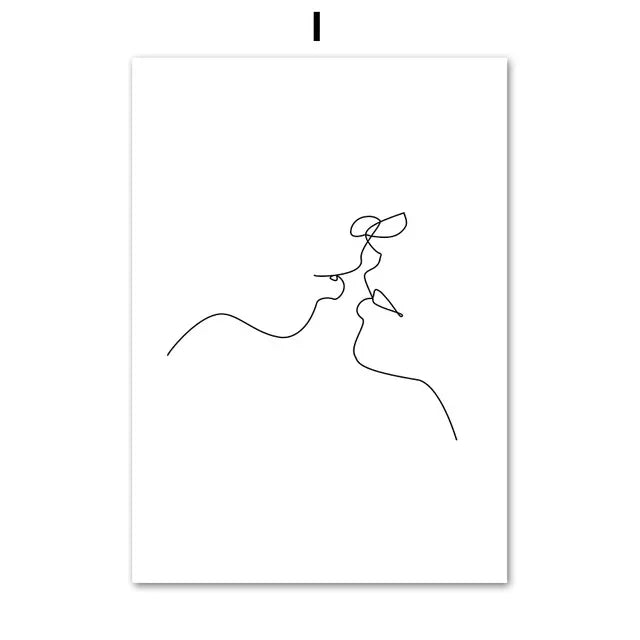 Abstract Line Women Face Couple Kiss Posters Hand In Hand Butterfly Prints Minimalism Nordic Wall Art Canvas Painting Home Decor