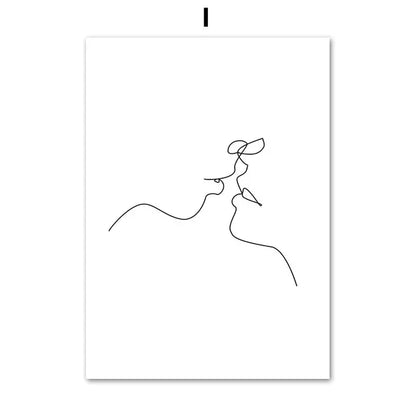 Abstract Line Women Face Couple Kiss Posters Hand In Hand Butterfly Prints Minimalism Nordic Wall Art Canvas Painting Home Decor