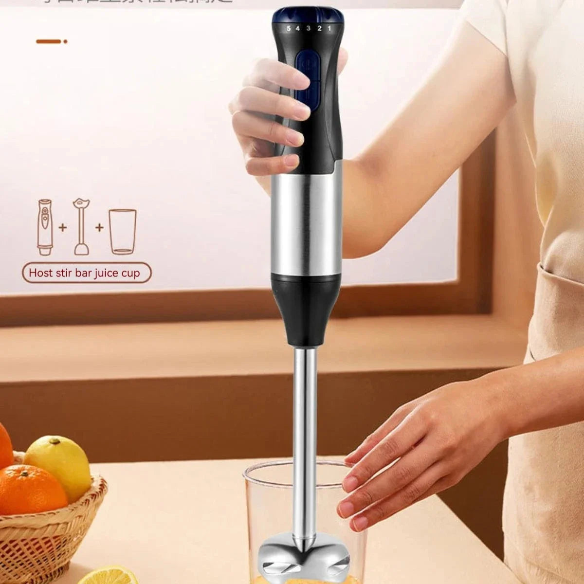 1000W Electric Stick Hand Blender 4 in 1 Handheld Mixer Stainless Steel Blade Vegetable Meat Immersion Egg Whisk Juicer Set