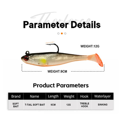 THORFORCE Soft T-Tail Fishing Lure Artificial Bait Wobbler Walleye Perch Bass Pike Paddle Tail Swimbait