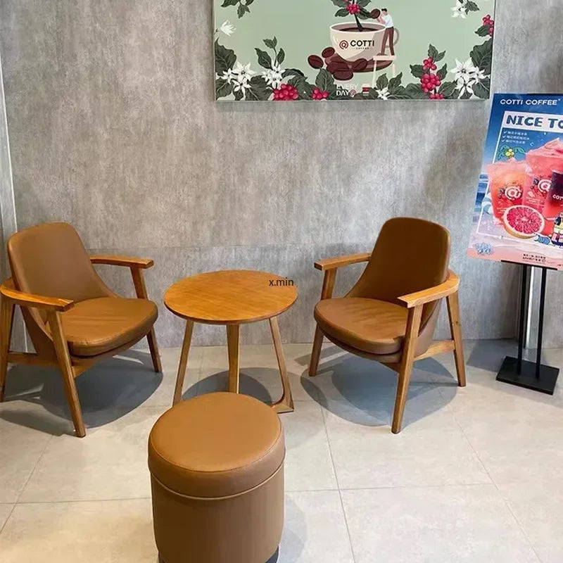 Simple Coffee Shop Leisure Chair and Table Combination Dessert Shop Rest Area Solid Wood Chair Negotiation Single Person Sofa