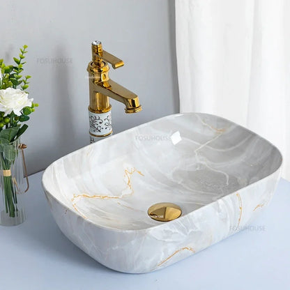 Nordic Ceramic Bathroom Sink Countertop Basin Home Square Art Basin Bathroom Toilet Wash Basin Small Size Balcony Shampoo Sink R