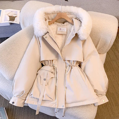 Women's Winter Parka 2024 Korean Version Add Velvet Ladies Warm Down Cotton Jacket Temperament Appear Thin Female Outerwear