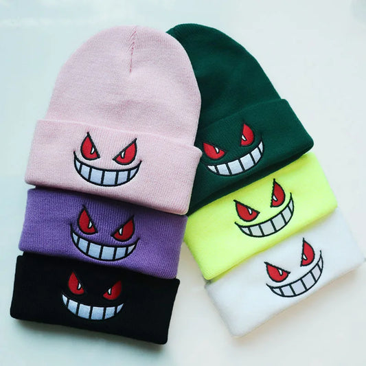 Mouth Eyes Embroidery Elasticity Cartoons Beanie Winter Keep Warm Fashion Autumn Crimping Woman Men Knitted Hat Skull Cap