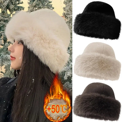 Korean New Winter Plush Fisherman Hat for Women Thick Fluffy Fur Ear Protection Cap Windproof Warm Soft Headgear Fashion Beanies