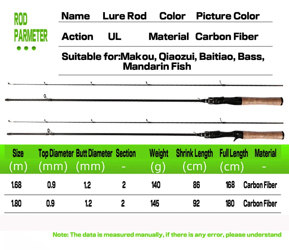 Light Weight Casting Fishing Rod Carbon Fast UL/L Solid Tip Lure Weight 0.5-8g Line WT 2-8lb Carp Fishing Spinning Rod Trout Rod