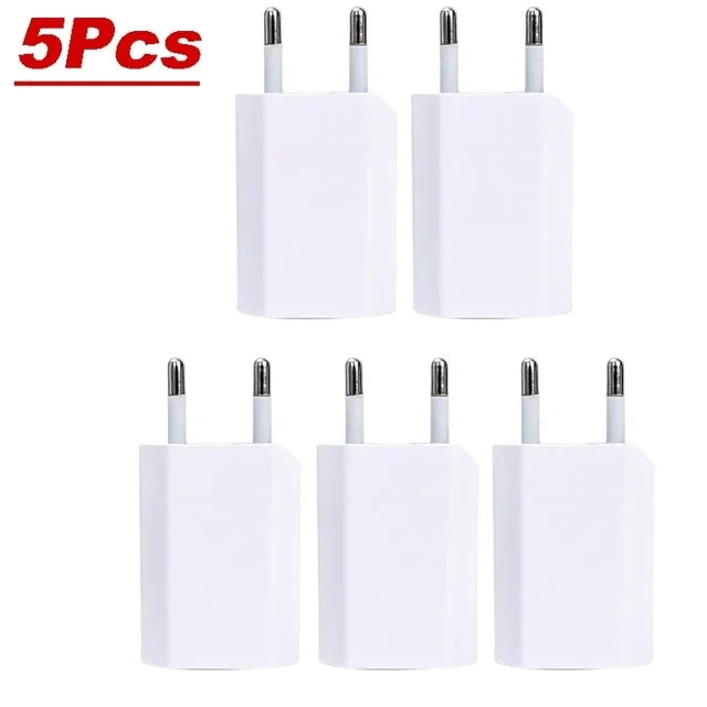 2-5PCs 5V 1A Eu AC Home Travel USB Wall Charger For IPhone 6 7 8 plus x xr 11 12 13 14