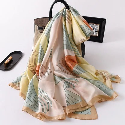 Women Fashion Print Silk Scarf Luxury Brand Warm 180X90CM Scarves Popular Lrage Satin Finish Shawl The Four Seasons Design Hijab