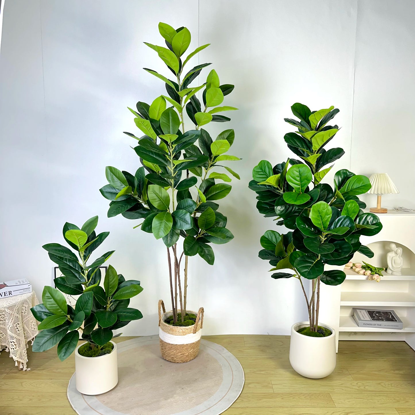 70/135cm Artificial Ficus Tree Branches Large Banyan Leaves Fake Rubber Plant Plastic Tall Plant Landscape For Home Garden Decor