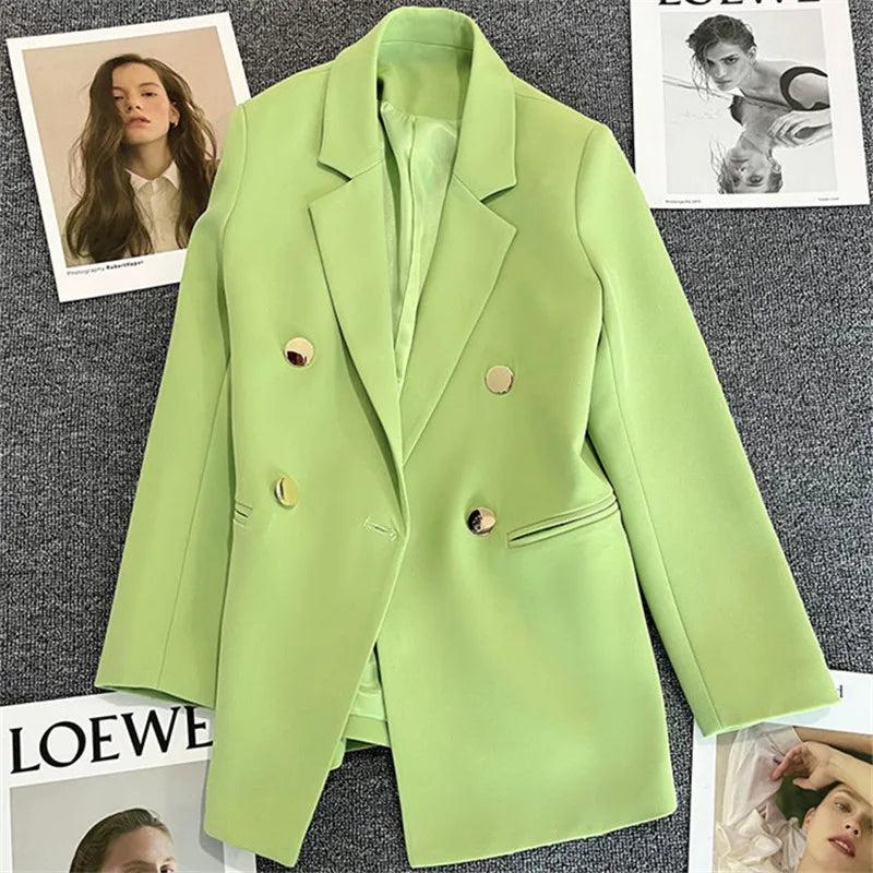 Chic Office Lady Blazer for Women Vintage Coat Autumn Fashion Lapel Collar Long Sleeve Ladies Outerwear Stylish Tops  오피스룩 Mujer