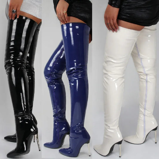 Ladies Patent Leather Over The Knee Boots High Heel Sexy High Boot 2023 New Large Size Stiletto Women's Boots Botas Mujer