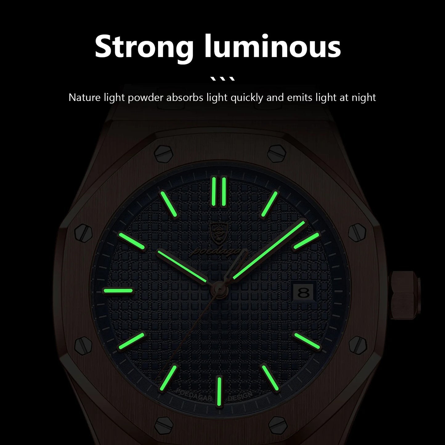 POEDAGAR Fashion Men's Watch Original Waterproof Stainless Steel Wristwatch Luminous Date Mineral Glass Date Trend Watch for Man