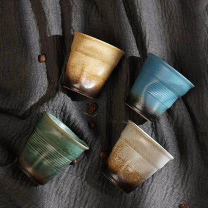 80ml espresso cup Cross-border creative Retro coarse pottery hand pleated cup Latte cup in antique ceramic teacup kitchen tools