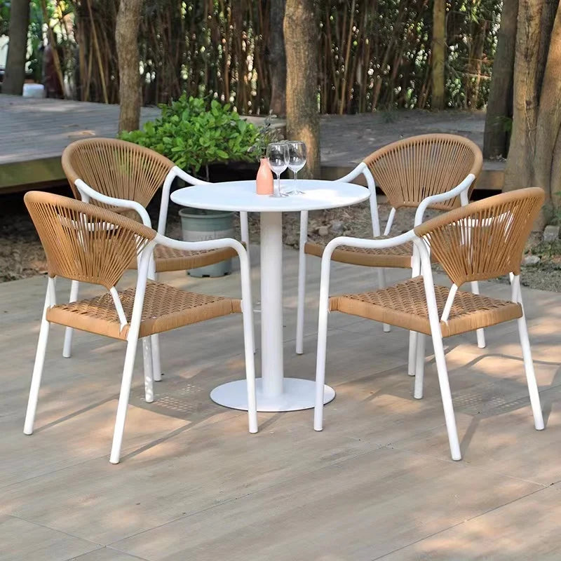 Garden furniture design wicker handwoven solid wooden teak outdoor dining set