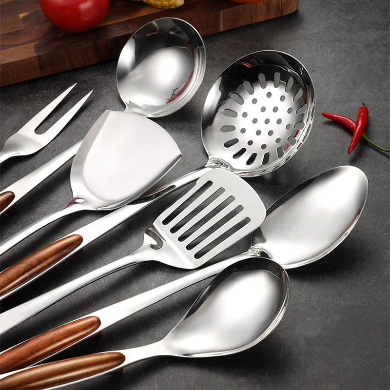 Stainless Steel Cooking Tool Set Frying Shovel Rice Soup Spoon Colander Meat Fork Non Stick Kitchenware Kitchen Accessories