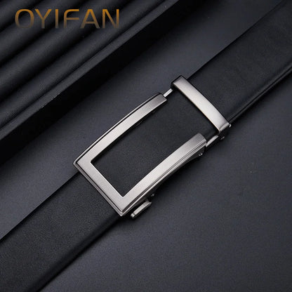 OYIFAN fashion men genuine leather belt automatic buckle adjustable ratchet belt jeans belt formal belt