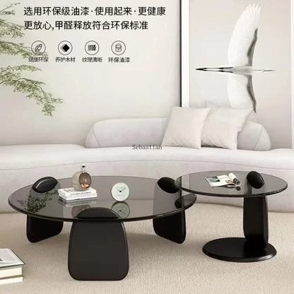 Tempered Glass Coffee Table, Nordic Light Luxury Italian Minimalist Tea Table Mesas Living Room, Household Circular Combination