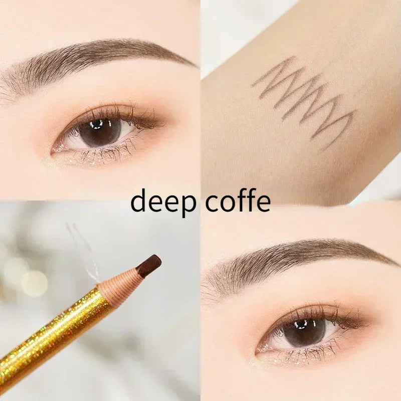 6 Colors Option Eyebrow Pencil Waterproof and Non-smudge Genuine Wood Hard Core Wholesale Wood Eyebrow Pencil Eyebrow Pen Golden