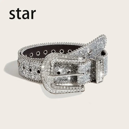 Punk Rhinestone Belt Belt Brand 3.8cm Y2k Bling Sequin Designer Belts Pu Fashion Waistband Jeans Pants Decor Belt for Women Men