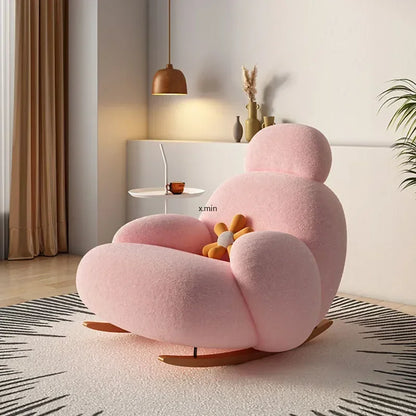 Fluffy White Living Room Chair, Modern Cute Ergonomic Floor Lounge Recliner, Meuble Salon Home Furniture Rocking chair  Designer