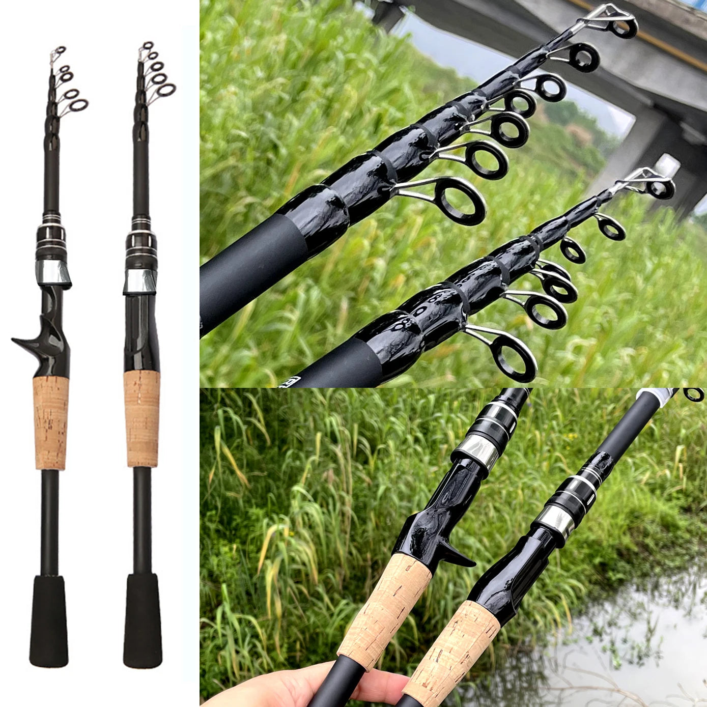 Telescopic Lure Rod 1.5M 1.8M 2.1M 2.4M Carbon Spinning Rod Baitcasting Fishing Pole 8g-25g Wooden Handle Casting Fishing Tackle