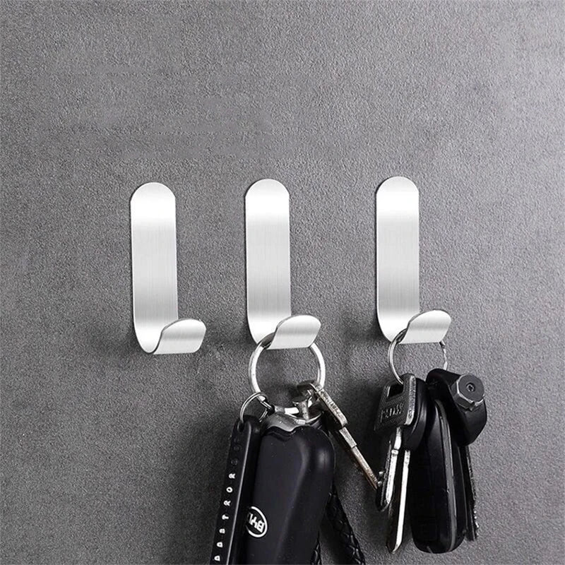 Self Adhesive Hooks Heavy Duty Stainless Steel Wall Hooks Waterproof Sticky Hooks For Hanging Bathroom Towels Keys Coat Bag