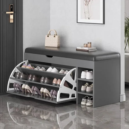 PU Leather Ottoman Bench Shoe Storage Cabinet Modern Shoe Rack With Seats Changing Stool Bench For Entryway（Need to Mounting）